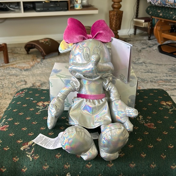 Disney Other - Minnie mouse hundredth anniversary silver trimmed in pink 12 inch stuffy